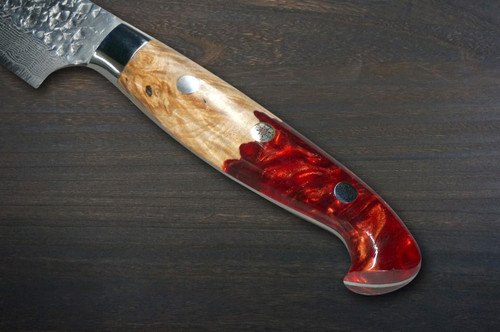 Yu Kurosaki R2(SG2) Damascus SHIZUKU Custom STWRC Japanese Chef's Slicer(Sujihiki) 240mm with Stabilized Hybrid Wood Handle [Red] 