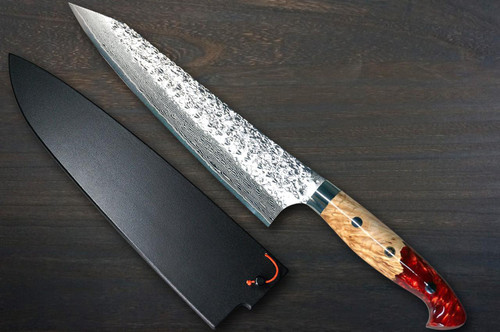 Yu Kurosaki R2(SG2) Damascus SHIZUKU Custom STWRC Japanese Chef's Gyuto Knife 210mm with Stabilized Hybrid Wood Handle [Red] 