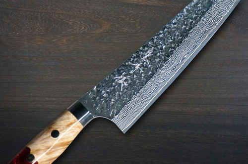 Yu Kurosaki R2(SG2) Damascus SHIZUKU Custom STWRC Japanese Chef's Gyuto Knife 210mm with Stabilized Hybrid Wood Handle [Red] 