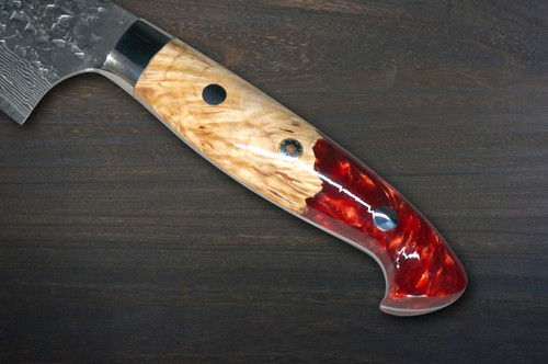 Yu Kurosaki R2(SG2) Damascus SHIZUKU Custom STWRC Japanese Chef's Gyuto Knife 210mm with Stabilized Hybrid Wood Handle [Red] 