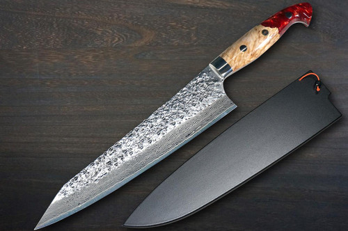 Yu Kurosaki R2(SG2) Damascus SHIZUKU Custom STWRC Japanese Chef's Gyuto Knife 210mm with Stabilized Hybrid Wood Handle [Red] 