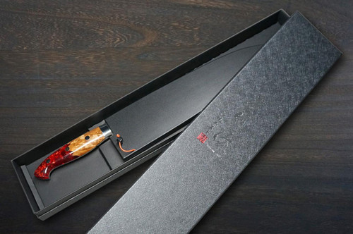 Yu Kurosaki R2(SG2) Damascus SHIZUKU Custom STWRC Japanese Chef's Gyuto Knife 210mm with Stabilized Hybrid Wood Handle [Red] 