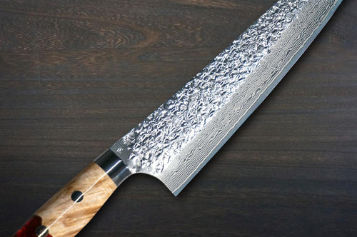 Yu Kurosaki R2(SG2) Damascus SHIZUKU Custom STWRC Japanese Chef's Gyuto Knife 210mm with Stabilized Hybrid Wood Handle [Red] 