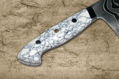 Keiichi Fujii AUS10 Nickel Damascus Custom TC Japanese Chef's Chinese Cooking Knife 200mm with White Turquoise Handle