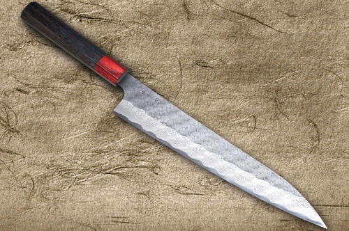 Nigara SPG-STRIX Damascus Hammered RS8R Japanese Chef's Slicer(Sujihiki) 270mm with Red-Ring Rosewood Handle