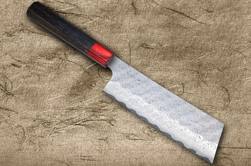 Nigara SPG-STRIX Damascus Hammered RS8R Japanese Chef's Nakiri(Vegetable) 180mm with Red-Ring Rosewood Handle 