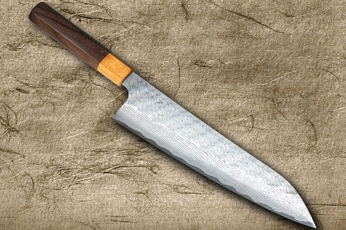 Nigara SPG-STRIX Damascus Hammered RS8M Japanese Chef's Gyuto Knife 240mm with Light-Brown-Ring Rosewood Handle