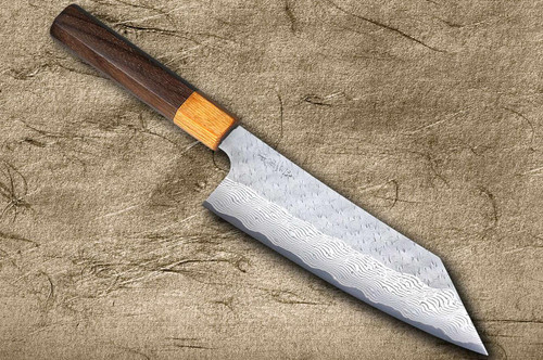 Nigara SPG-STRIX Damascus Hammered RS8M Japanese Chef's Bunka Knife 180mm with Light-Brown-Ring Rosewood Handle 
