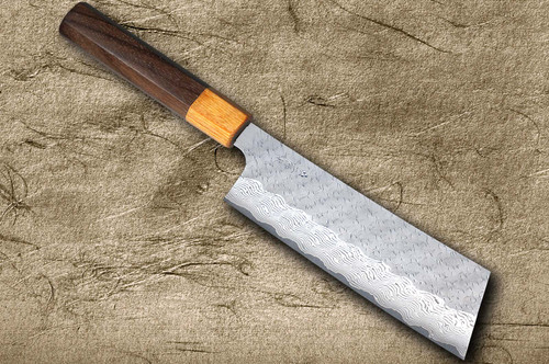 Nigara SPG-STRIX Damascus Hammered RS8M Japanese Chef's Nakiri(Vegetable) 180mm with Light-Brown-Ring Rosewood Handle