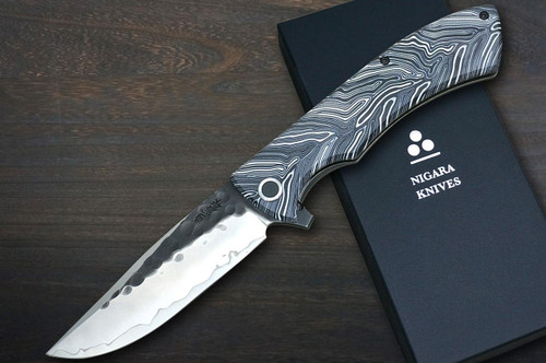 Nigara Folding R2(SG2) Kurouchi Hammered Petty Knife(Utility) 100mm with Black G10 Handle 