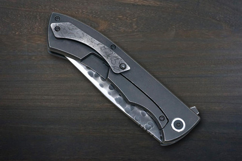 Nigara Folding R2(SG2) Kurouchi Hammered Petty Knife(Utility) 100mm with Black Carbon Handle 