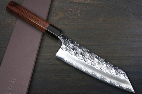 Yoshimi Kato R2 HYO Hammered Japanese Chef's Bunka Knife 170mm with Ebony-Ring Octagonal Handle 