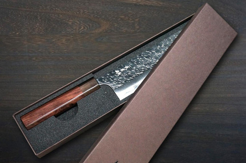 Yoshimi Kato R2 HYO Hammered Japanese Chef's Nakiri(Vegetable) 165mm with Ebony-Ring Octagonal Handle 