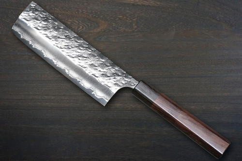 Yoshimi Kato R2 HYO Hammered Japanese Chef's Nakiri(Vegetable) 165mm with Ebony-Ring Octagonal Handle 