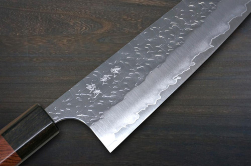 Yoshimi Kato R2 HYO Hammered RS8EB Japanese Chef's Gyuto Knife 240mm with Ebony-Ring Octagonal Handle 