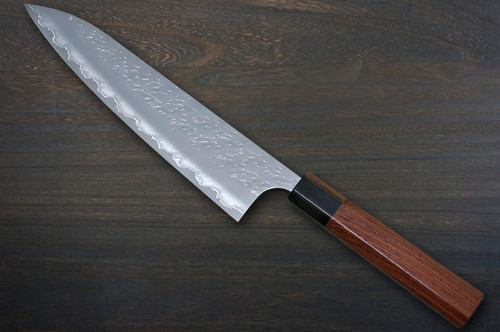 Yoshimi Kato R2 HYO Hammered RS8EB Japanese Chef's Gyuto Knife 240mm with Ebony-Ring Octagonal Handle 