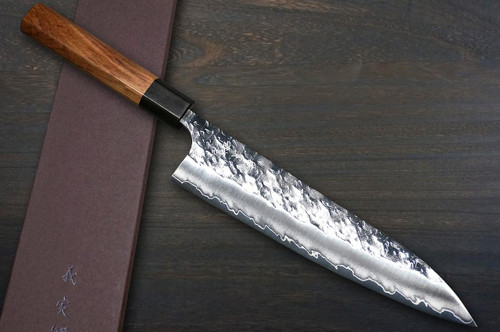 Yoshimi Kato R2 HYO Hammered Japanese Chef's Gyuto Knife 240mm with Ebony-Ring Octagonal Handle 