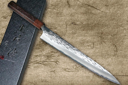 Yu Kurosaki R2(SG2) Hammered JUHYO WA RS8H Japanese Chef's Slicer(Sujihiki) 270mm with Brown-Ring Octagonal Handle 