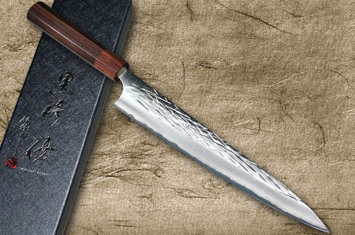Yu Kurosaki R2(SG2) Hammered JUHYO WA RS8H Japanese Chef's Slicer(Sujihiki) 240mm with Brown-Ring Octagonal Handle 