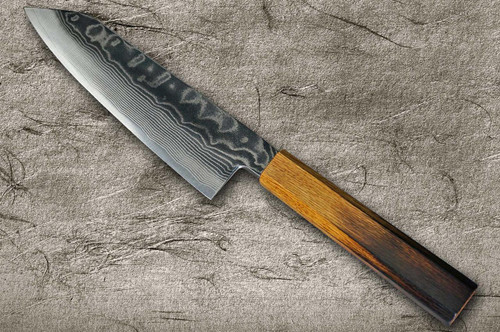 Okeya SPG-STRIX Damascus OK8B Japanese Chef's Bunka Knife 185mm with Urushi Lacquered Oak Handle 