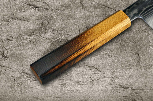 Okeya SPG-STRIX Damascus OK8B Japanese Chef's Bunka Knife 185mm with Urushi Lacquered Oak Handle 