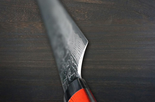 Takeshi Saji R2 Diamond Finish Damascus MCRB-NNM Japanese Chef's Slicer(Sujihiki) 270mm with Dark-Red Micarta Handle Nomura Special 