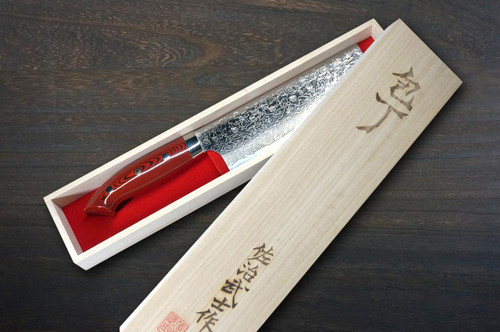 Takeshi Saji R2 Diamond Finish Damascus MCRB-NNM Japanese Chef's Nakiri(Vegetable) 170mm with Dark-Red Micarta Handle Nomura Special 