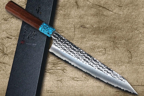 Yu Kurosaki R2(SG2) Hammered SENKO-EI WA RSTCA Japanese Chef's Gyuto Knife 210mm with Blue Turquoise & Rosewood Handle 