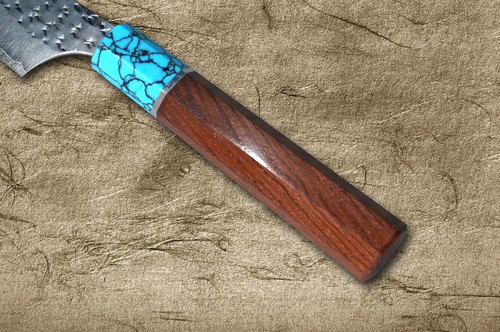 Yu Kurosaki R2(SG2) Hammered SENKO-EI WA RSTCA Japanese Chef's Petty Knife(Utility) 150mm with Blue Turquoise & Rosewood Handle 
