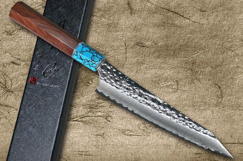 Yu Kurosaki R2(SG2) Hammered SENKO-EI WA RSTCA Japanese Chef's Petty Knife(Utility) 150mm with Blue Turquoise & Rosewood Handle 