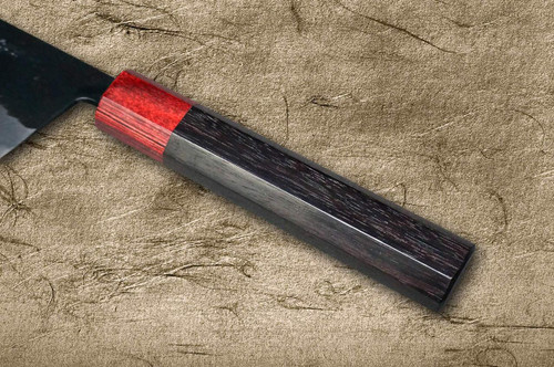 Daisuke Nishida Shirogami No.1 Kurouchi RS8R Japanese Chef's Gyuto Knife 225mm with Red-Ring Octagonal Handle 