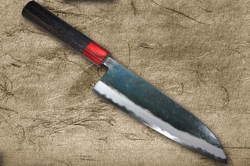 Daisuke Nishida Shirogami No.1 Kurouchi RS8R Japanese Chef's Gyuto Knife 225mm with Red-Ring Octagonal Handle 