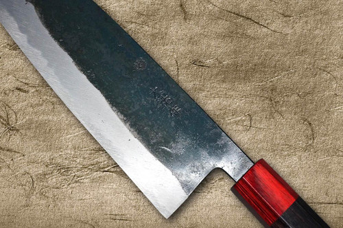 Daisuke Nishida Shirogami No.1 Kurouchi RS8R Japanese Chef's Gyuto Knife 180mm with Red-Ring Octagonal Handle 