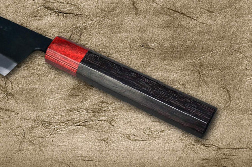 Daisuke Nishida Shirogami No.1 Kurouchi RS8R Japanese Chef's Gyuto Knife 165mm with Red-Ring Octagonal Handle 