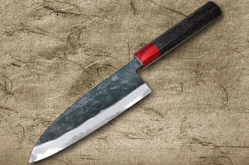 Daisuke Nishida Shirogami No.1 Kurouchi RS8R Japanese Chef's Gyuto Knife 165mm with Red-Ring Octagonal Handle 