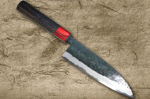 Daisuke Nishida Shirogami No.1 Kurouchi RS8R Japanese Chef's Gyuto Knife 165mm with Red-Ring Octagonal Handle 