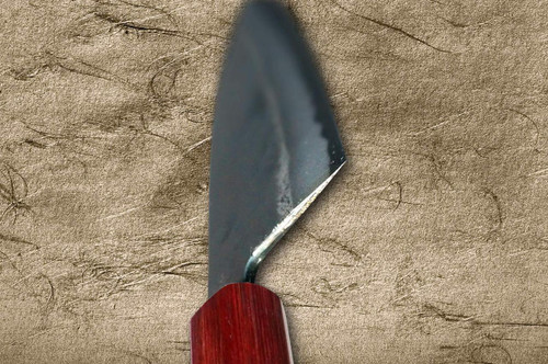 Daisuke Nishida Shirogami No.1 Kurouchi RS8R Japanese Chef's Gyuto Knife 150mm with Red-Ring Octagonal Handle 