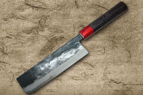 Daisuke Nishida Shirogami No.1 Kurouchi RS8R Japanese Chef's Nakiri(Vegetable) 170mm with Red-Ring Octagonal Handle 