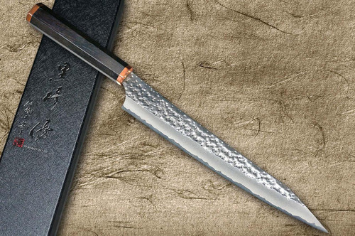 Yu Kurosaki Aogami Super KOKUSEN-EI EB8N-CU2 Japanese Chef's Slicer(Sujihiki) 240mm with Full Ebony Handle & Double Copper Rings 