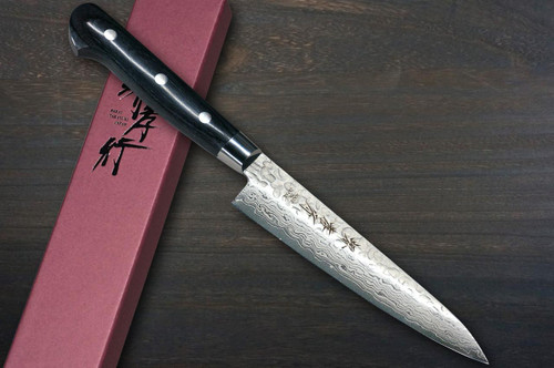 Sakai Takayuki 17-Layer VG10 Damascus Hammered BLK Japanese Chef's Petty Knife(Utility) 150mm with Black Laminated Wood Handle 