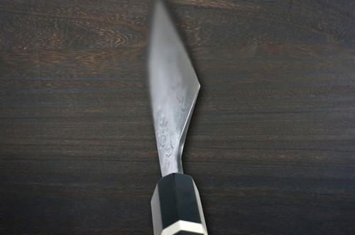 Kisuke Manaka KOKUENN Blue#1 Black Finished EBBFB2 Japanese Chef's Bunka Knife 165mm with Double Buffalo Ringed Ebony Handle 