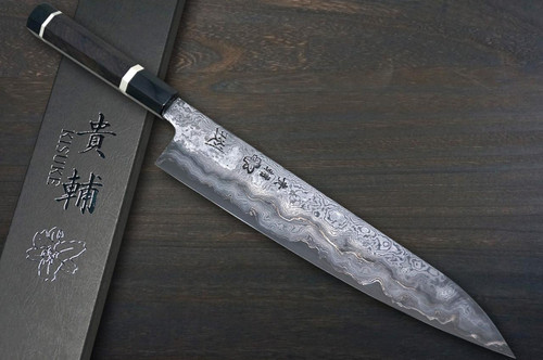 Kisuke Manaka KOKUENN Blue#1 Black Finished EBBFB2 Japanese Chef's Slicer(Sujihiki) 270mm with Double Buffalo Ringed Ebony Handle 