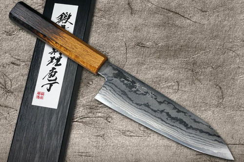 Okeya VG10 Damascus OK8B Japanese Chef's Santoku Knife 165mm with Urushi Lacquered Oak Handle 