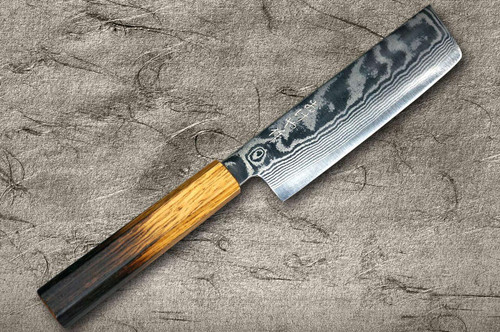 Okeya 银三大马士革OK8B 日式厨师刀中式菜刀（蔬菜刀）165mm 漆木手柄