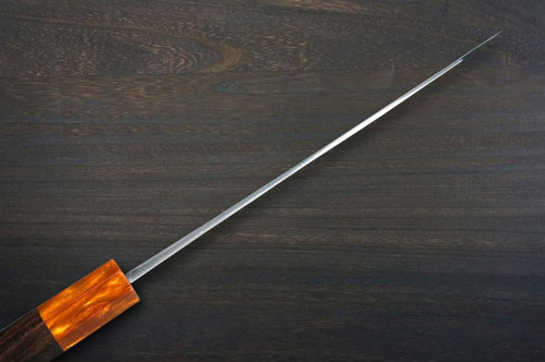 Yoshimi Kato Aogami Super Clad Nashiji Japanese Chef's Bunka Knife 170mm with Ebony Handle [Orange Resin Ferrule] 