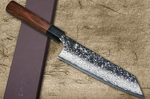 Yoshimi Kato 63 Layer VG10 Damascus SQ-Hammered Japanese Chef's Bunka Knife 170mm with Black-Ring Octagonal Honduras Handle 