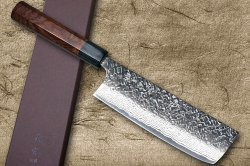Yoshimi Kato 63 Layer VG10 Damascus SQ-Hammered Japanese Chef's Nakiri(Vegetable) 165mm with Black-Ring Octagonal Honduras Handle 