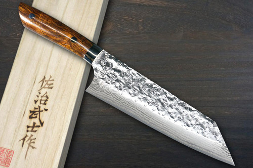 Takeshi Saji SRS13 Mirror Hammered Damascus IRN Japanese Chef's Bunka Knife 180mm with Desert Ironwood Handle 