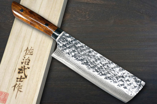 Takeshi Saji SRS13 Mirror Hammered Damascus IRN Japanese Chef's Nakiri(Vegetable) 170mm with Desert Ironwood Handle 