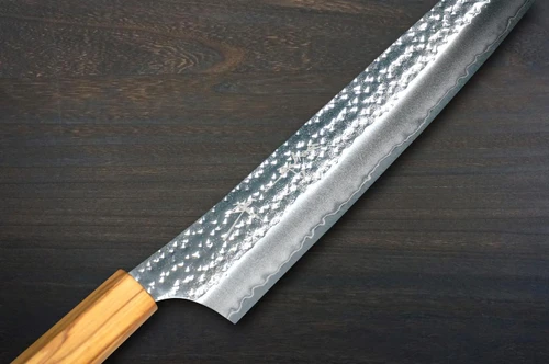 Yu Kurosaki R2(SG2) Hammered SENKO-EI WA OL8N Japanese Chef's Slicer(Sujihiki) 240mm with Olive Handle [Natural Finish] 